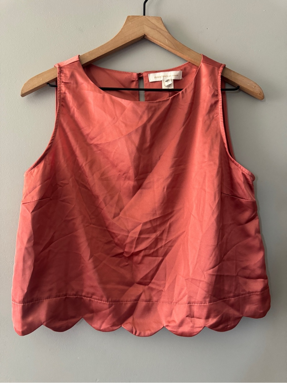 Monteau | Scallop-Hem Coral Sleeveless Top | L - Picture 2 of 5